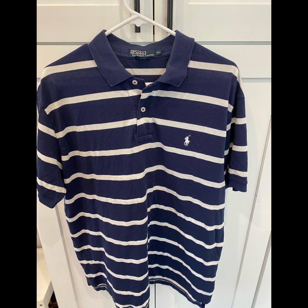 Polo Ralph Lauren Regular Fit Mesh Polo Shirt Blue and white stripe Size XL